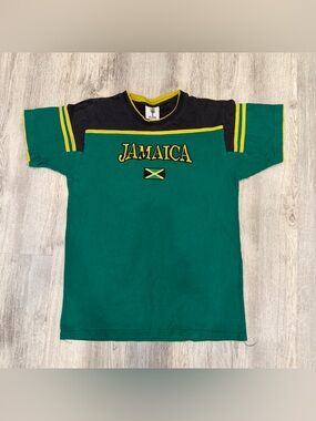 Jamaica Graphic Tee Green Yellow Black Cotton T-Shirt Large